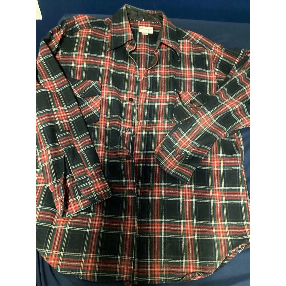 Vintage Amana Woolen Mills Heavy Wool Plaid Mens XL Button Flannel